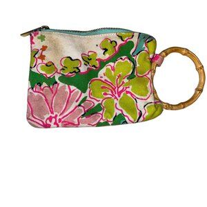 lilly pulitzer classic pink turquoise bamboo ring wristlet zip pouch wal…
